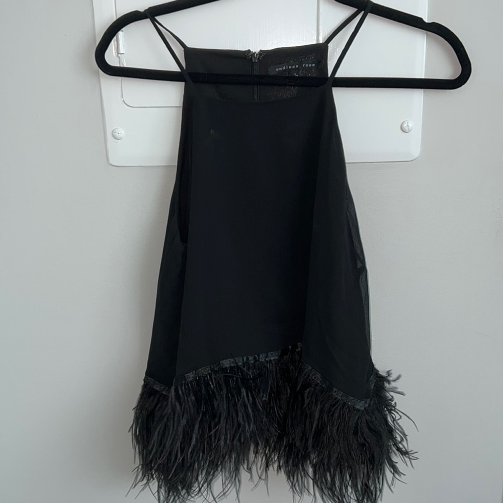 Black strap top with feather detail